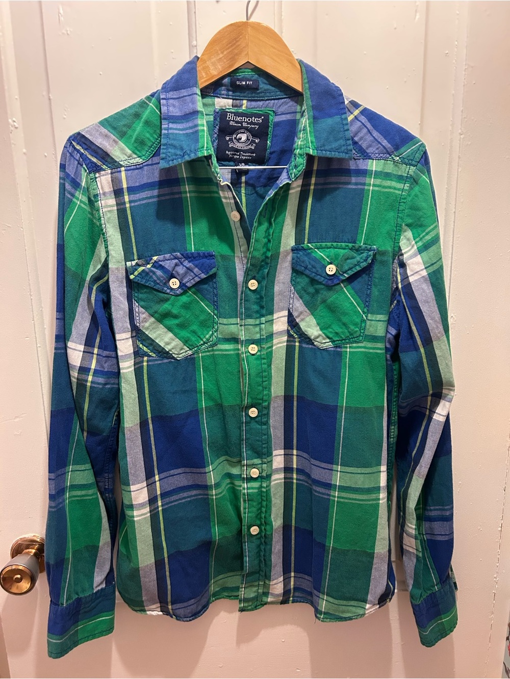 Bluenotes Green & Blue Plaid Men's Button-Up Shirt slim fit